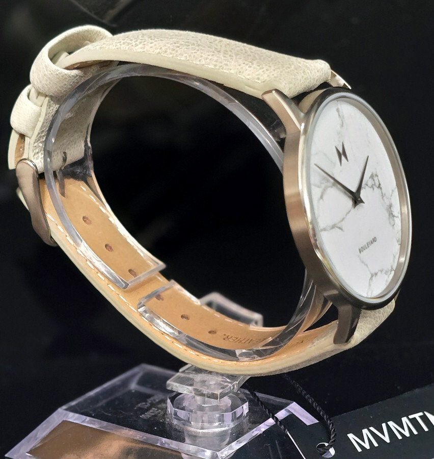 NEW! MVMT Quartz Watch White Marble Dial Taupe Case and Bone Gray Strap MB01-TIM