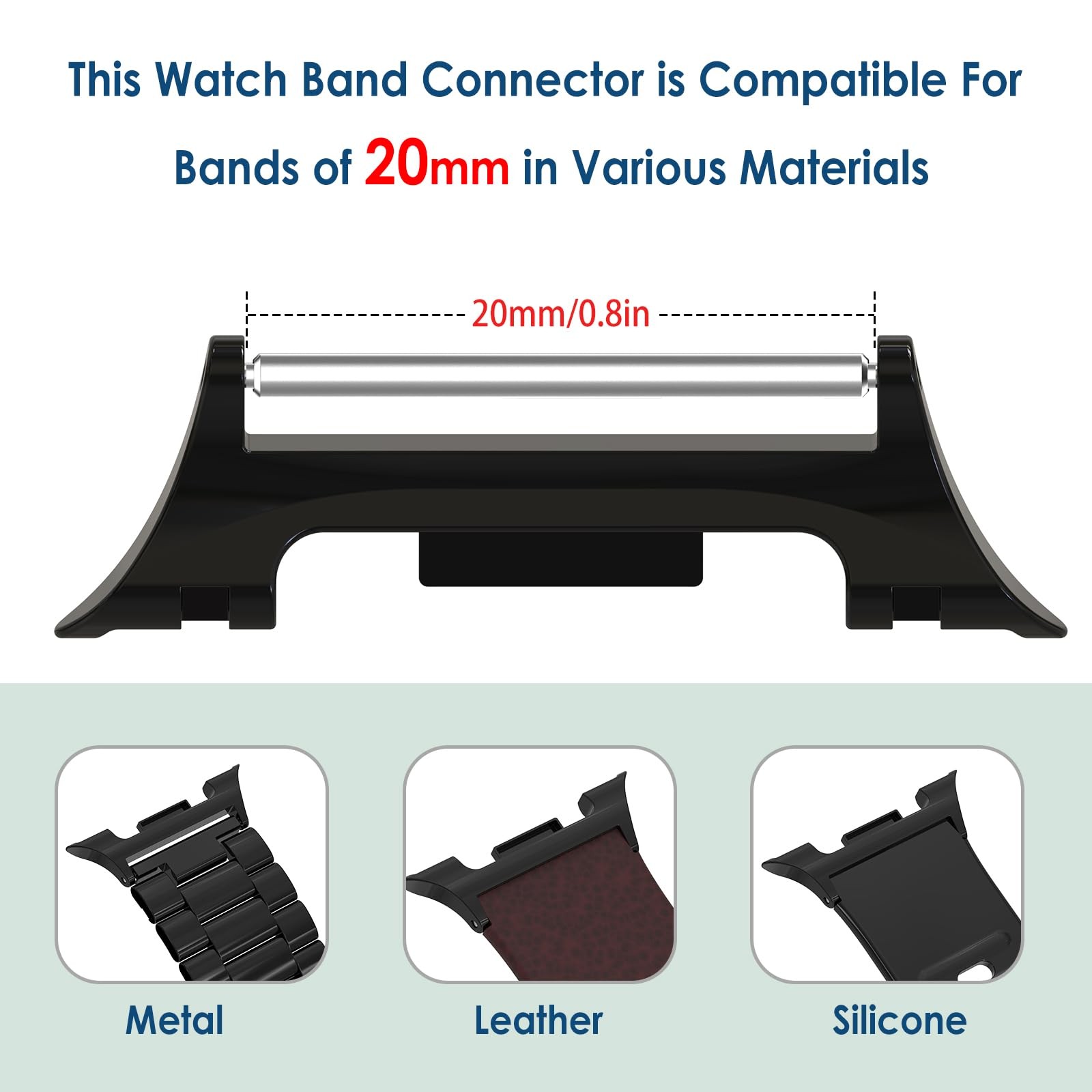 Simpeak 20mm Watch Band Connectors One Size, Black + Silver + Rose Gold