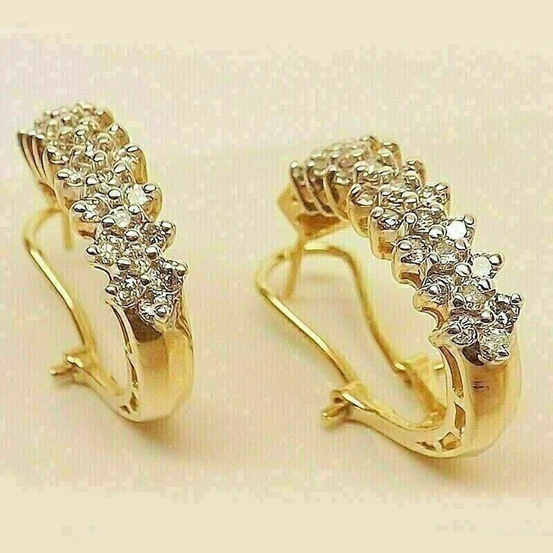 Women’s Huggie Hoop Earrings Round Cut Simulated Diamond 925 Starling Silver