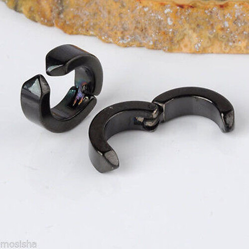 Non-Piercing Clip On Fake Mens Boy Ear Stud Cuff Hoop Earrings Stainless Steel