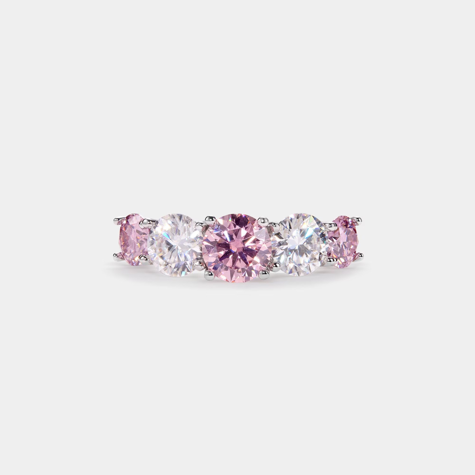 Color Five Stone Moissanite Cocktail Engagement Ring in 925 Sterling Silver