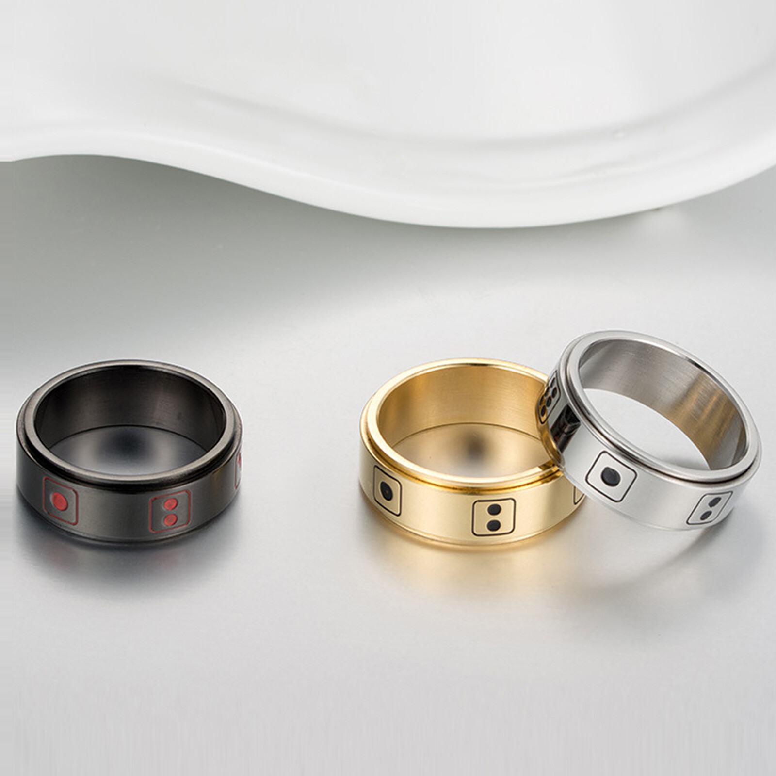 Casino Dice Spinner Fidget Ring Stainless Steel Anti Anxiety Band for Men Women