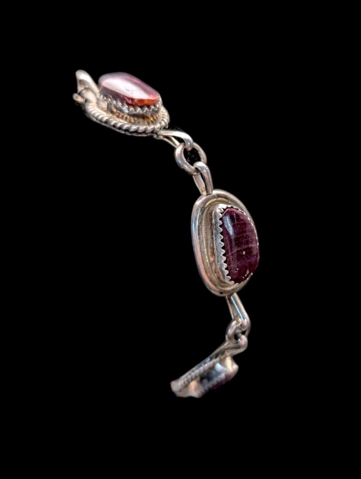 Vintage Designer Southwestern Purple Spiny Oyster Sterling Link Bracelet