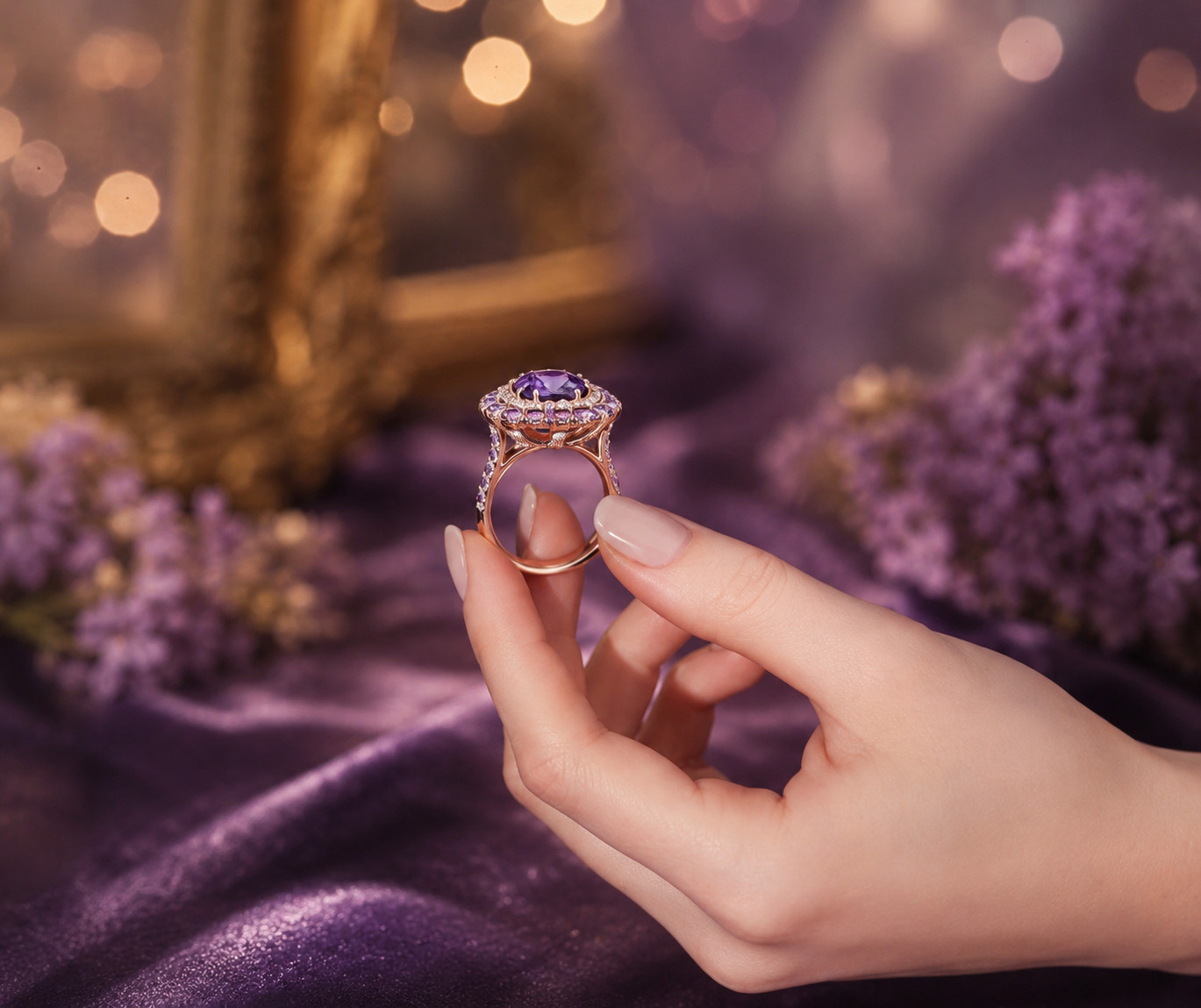 4.50Ct Natural Amethyst & Diamond Wedding Gift Ring 14K Rose Gold ( Import Free)