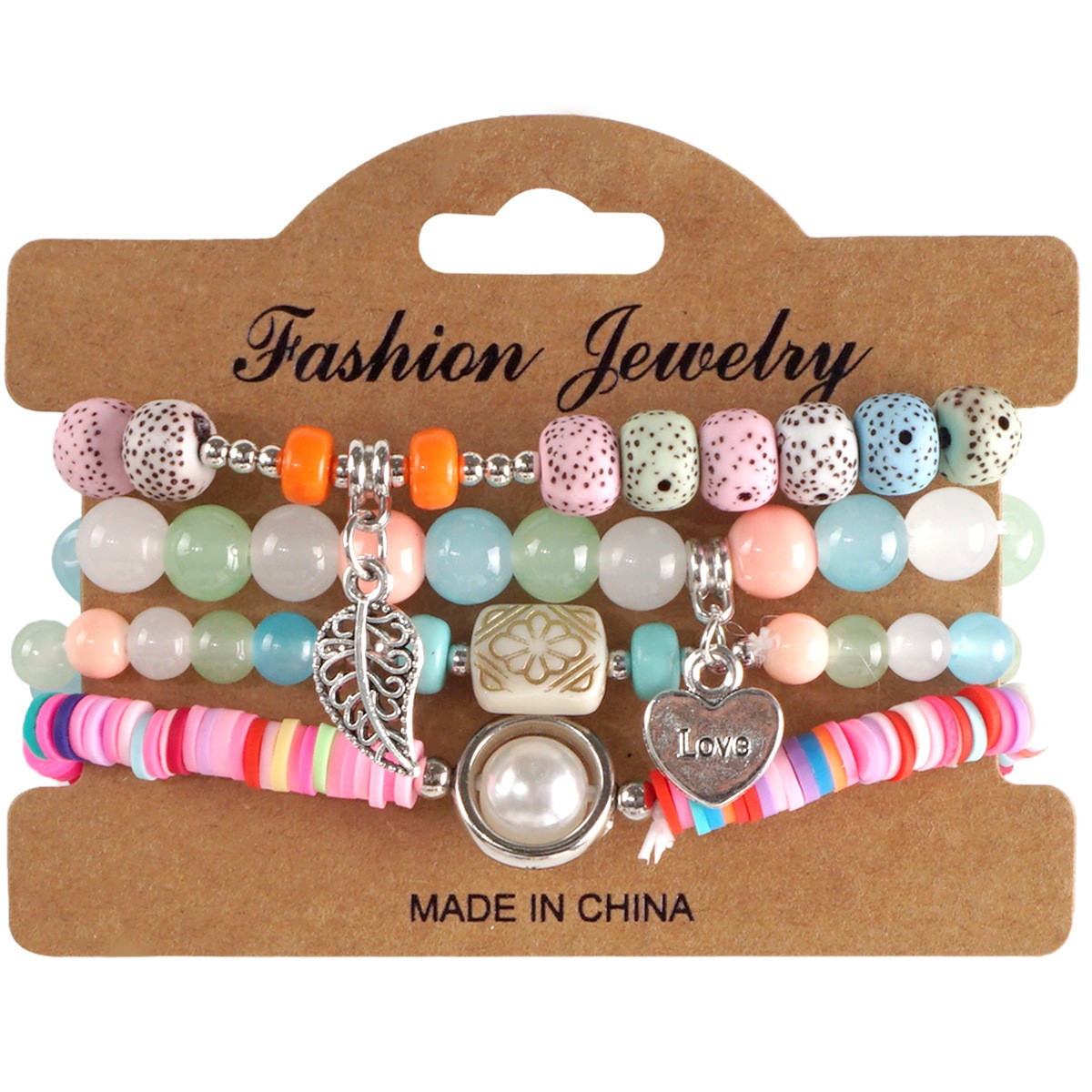 Boho Bracelet Beaded Multi-Layered Love Leaf Pendant Mala Beads for Women