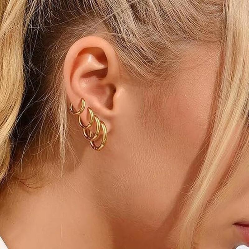 10Pairs Titanium Earrings Stainless Steel Hoop Earrings Set, 8mm to 16mm Small H