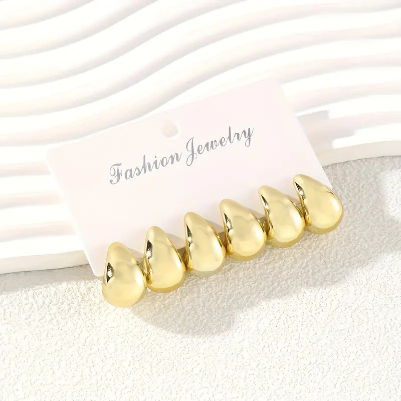 Chunky Teardrop Earrings Set Gold Silver Minimalist Fashion Studs