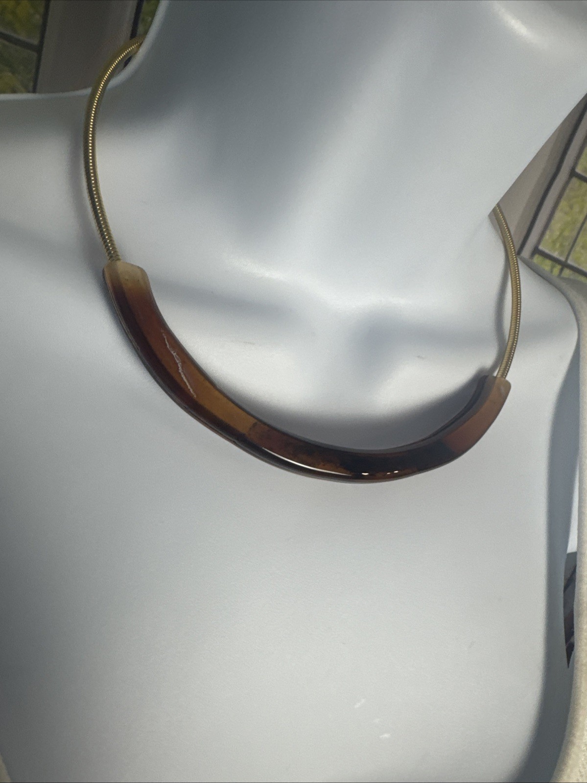Charter Club Necklace Gold Tone Snake Chain Curved Tortoise Shell Look