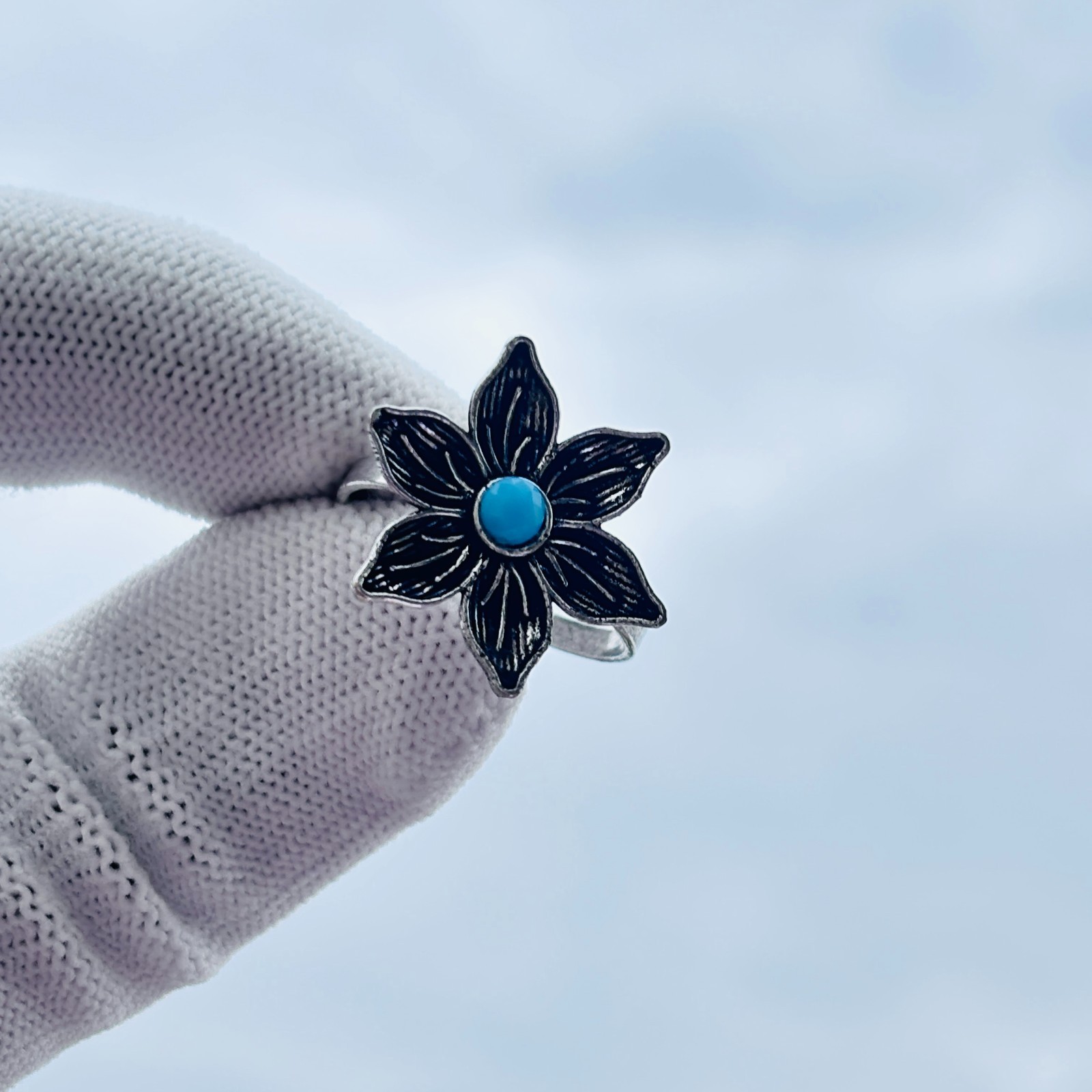 Floral Adjustable Vintage Boho Ring Oxidized Silver Tone Open Band Jewelry