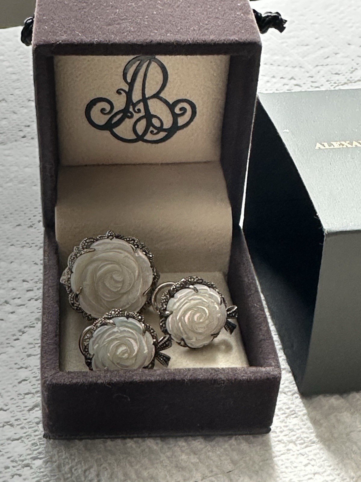 Alexander Vasiliev 925 Silver Earrings & Ring Set with Swarovski Marcasites