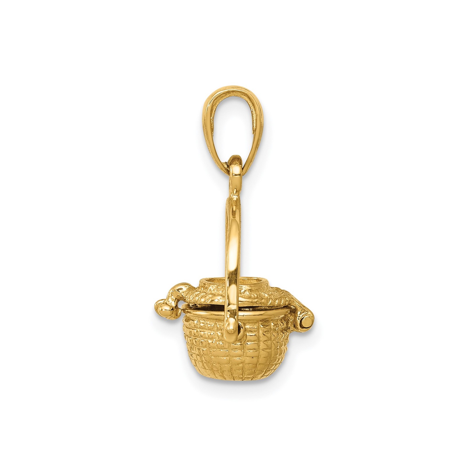 14k Yellow Gold 3-D Nantucket Basket Moveable Lid and Handle Pendant Necklace