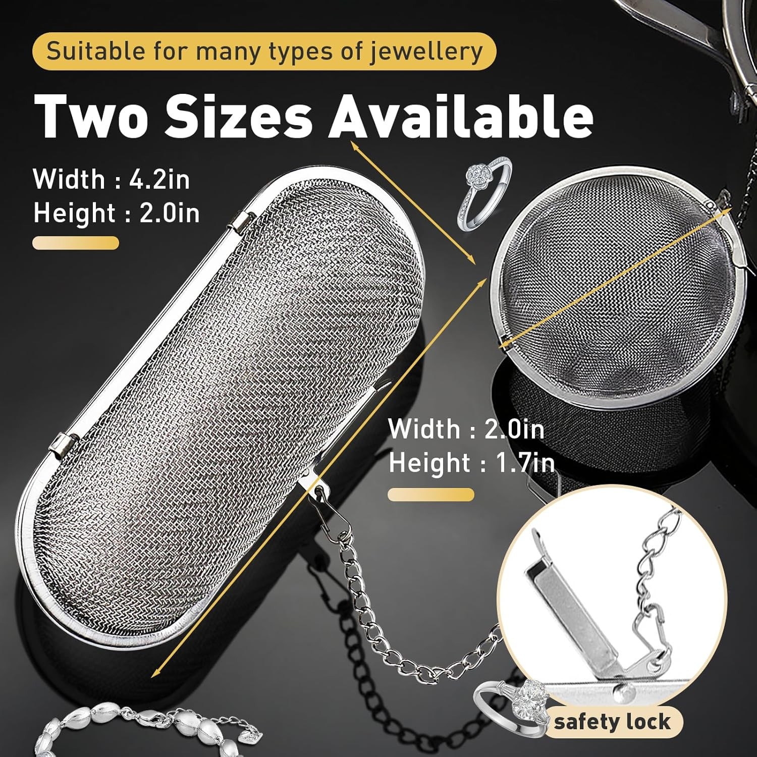 Small Parts Jewelry Cleaning Basket – 2Pcs Stainless Steel Basket, 2 Packs