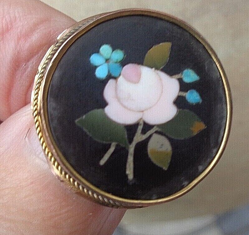 Pietra Dura Gold Brooch Victorian 9ct Antique gold Mosaic Floral c1880s