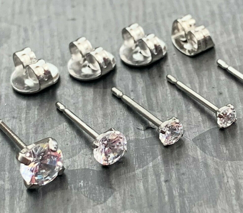 PAIR Martini Set CZ Gem Stud Earrings 6AL-4VELI ASTM F136 Implant Grade Titanium