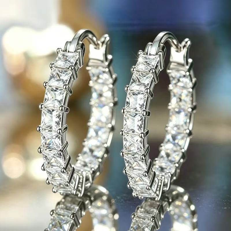 3 Colors Woman 18k Gold Plated Sparkling CZ Hoop Huggie Earring Drop Dangle 21mm