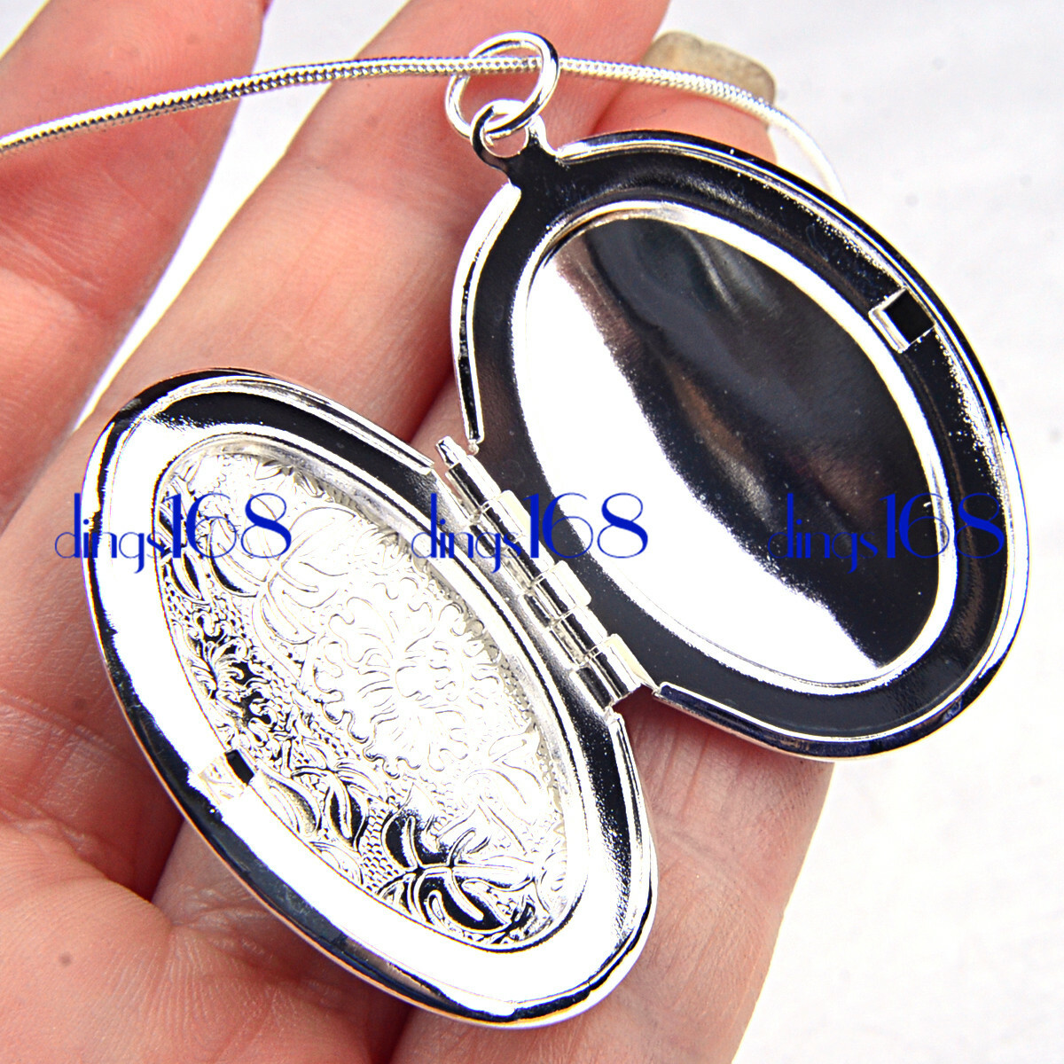 925 Sterling Silver Hypo-Allergenic Large Photo Locket Pendant+Necklace Chain H2