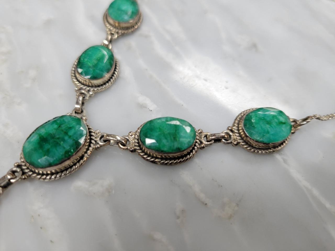 Sterling Silver Raw Emerald Princess Style Necklace ~ 25.0grams ~ 12-E992