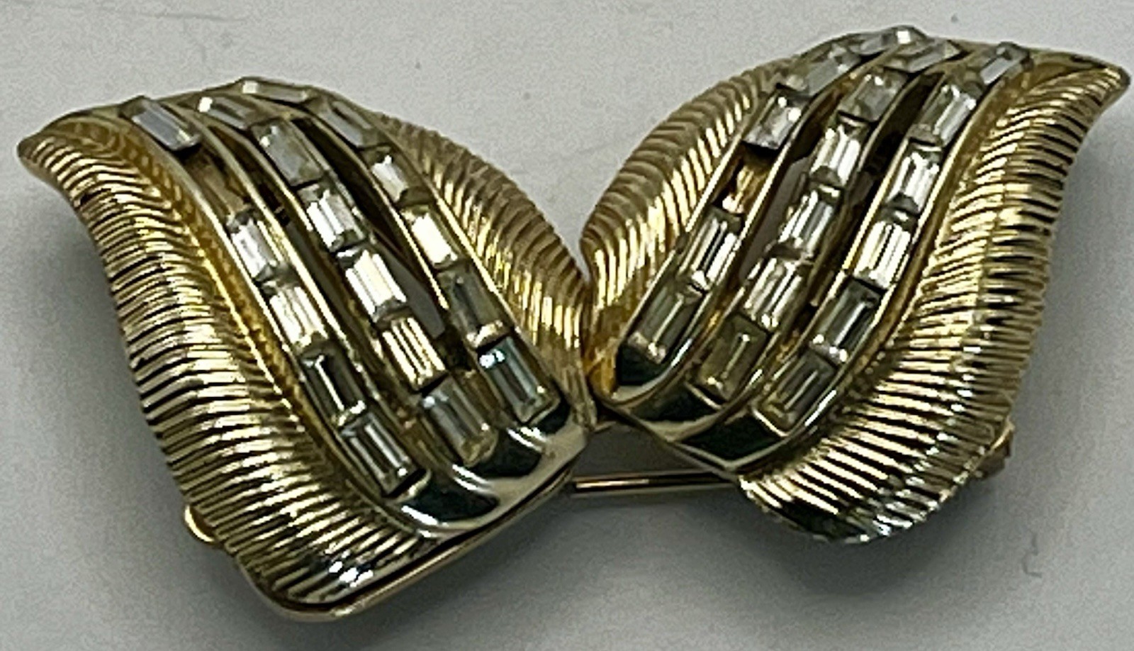 VINTAGE ART DECO 1930s CORO DUETTE BROOCH PAT 1798867 SILVERTONE 3PC 2.5”.