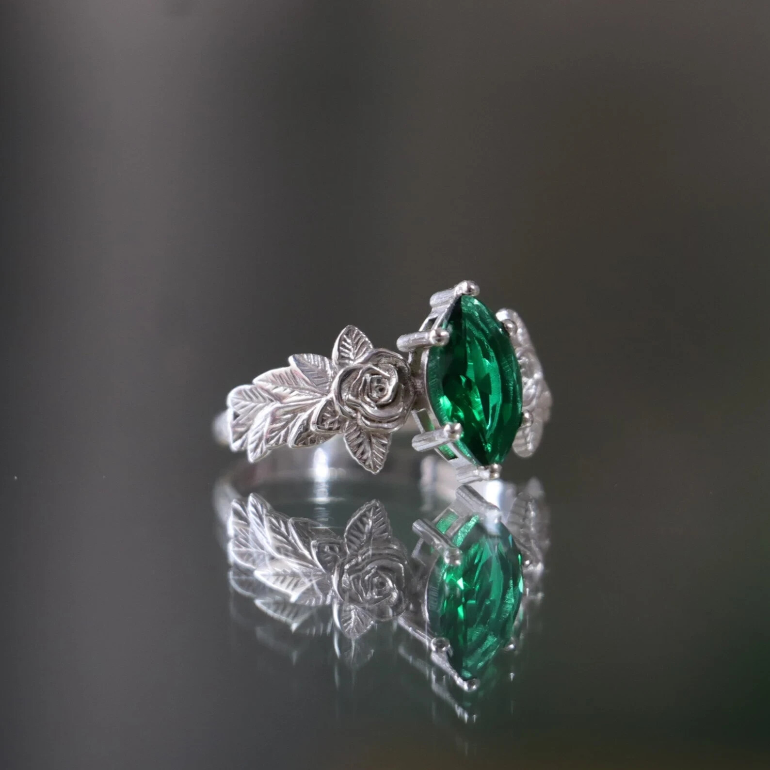 Marquise Emerald ring 925 Sterling Silver ring Proposal gift ring