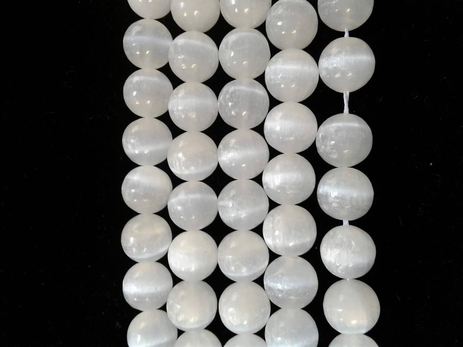 Natural Selenite Smooth Round Beads Size 6mm 8mm 10mm 12mm 16mm 18mm 15.5″Strand