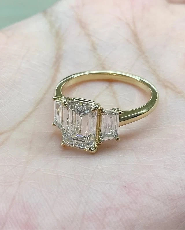 Wedding Ring 6.50 Ct Real Emerald Cut Lab Grown Diamond in Solid 18K Yellow Gold