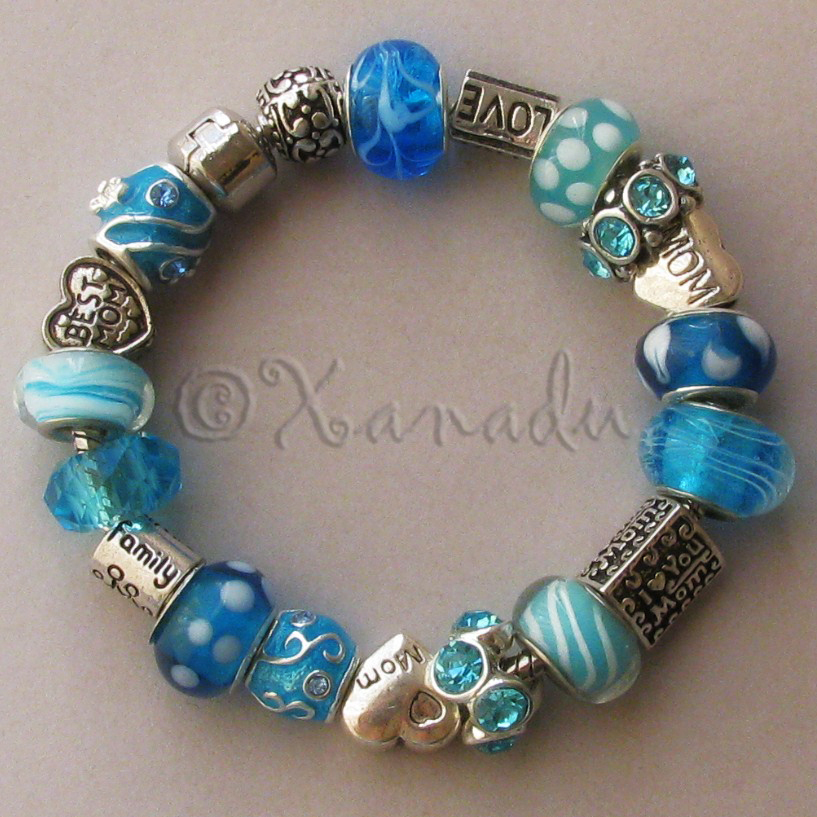 Mom Loves Turquoise European Charm Bracelet – Mom Mommy Mother Jewelry Gift Idea
