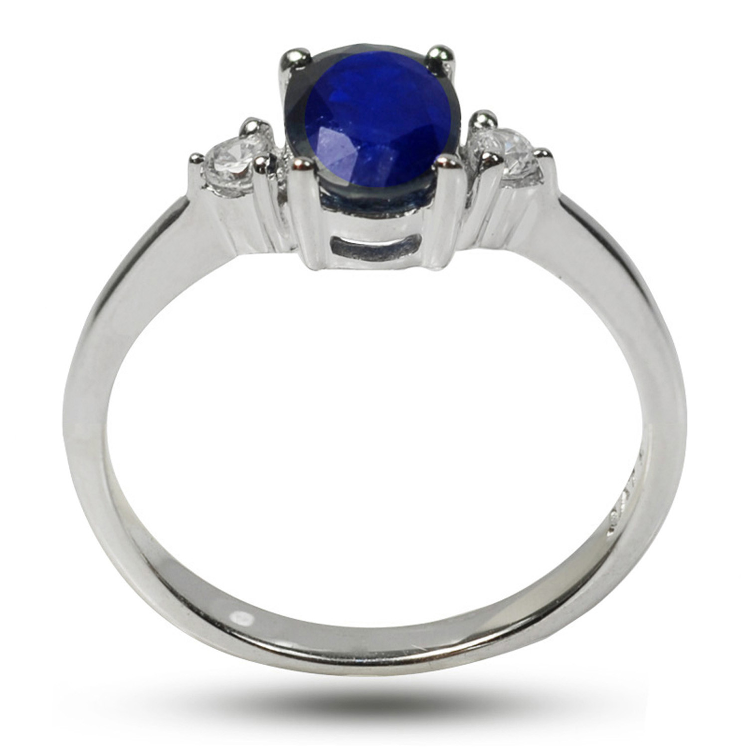 De Buman Sterling Silver 1.07ctw Sapphire & Cubic Zirconia Ring