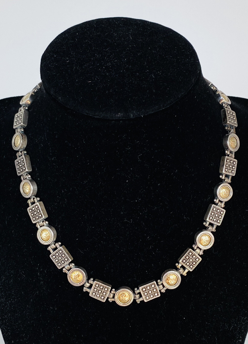 Vintage Anatoli Sterling Silver Round Square Link Chain Choker Necklace 45-Grams