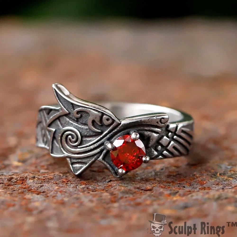 Sculpt Rings™ Viking Wolf Ring Red Stone Nordic Jewelry Stainless Steel