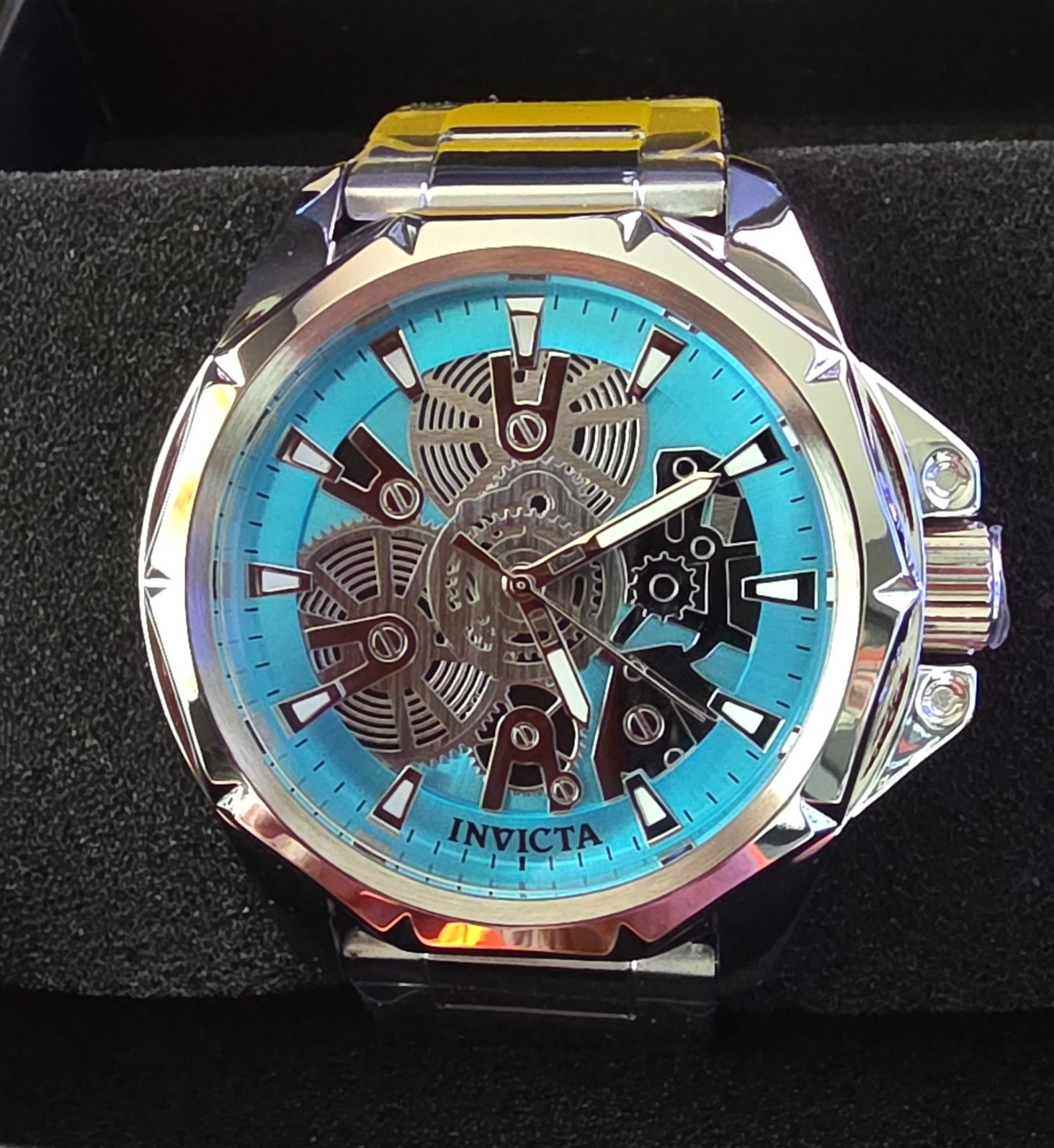 Invicta Men’s Analog Skeleton Dial Tiffany Blue SS Bracelet Watch w/ Box