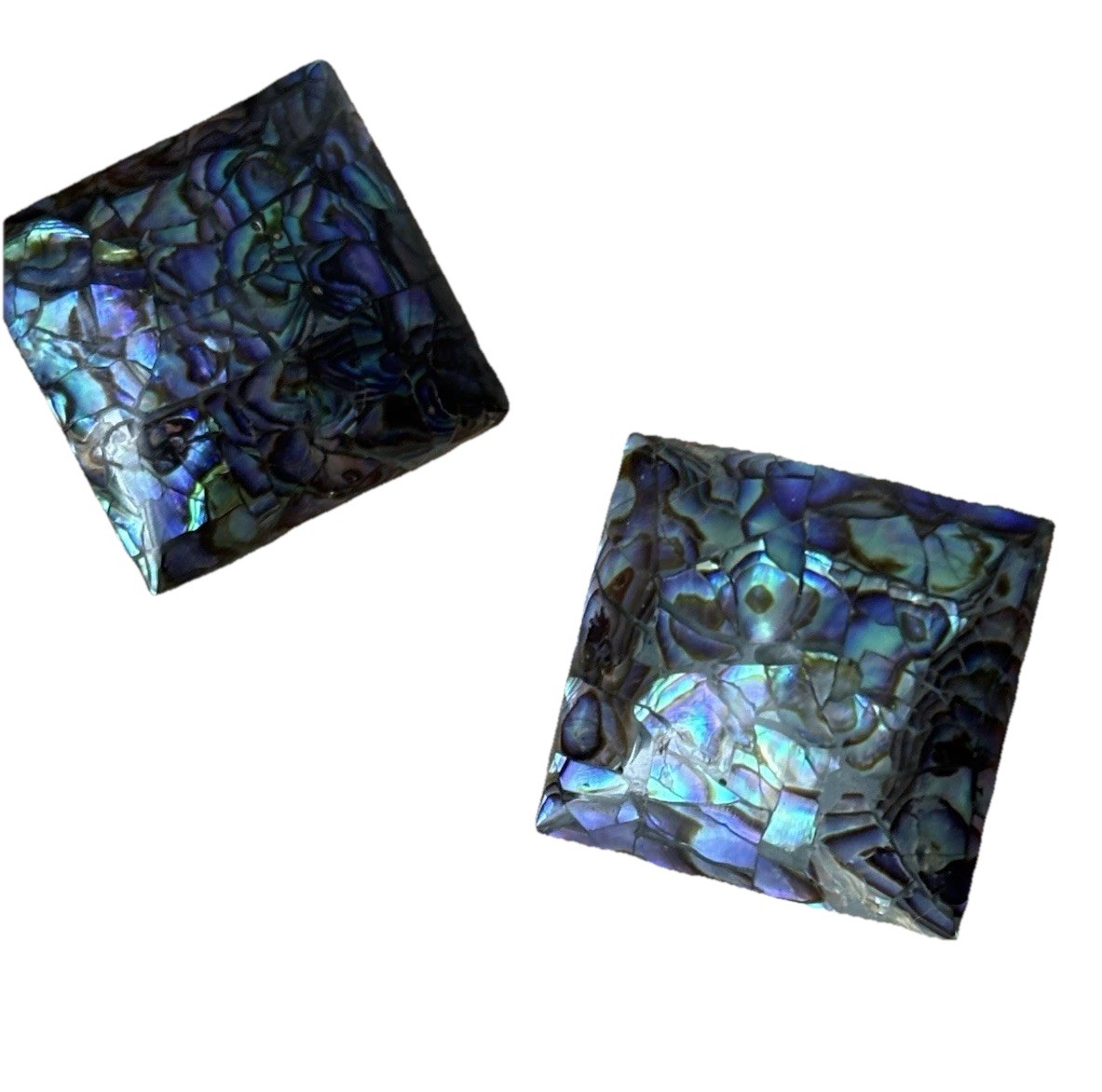 Vintage Square Shape Blue Earrings- Pierced- Measure 1.25 X 1.25 In- Silver Tone