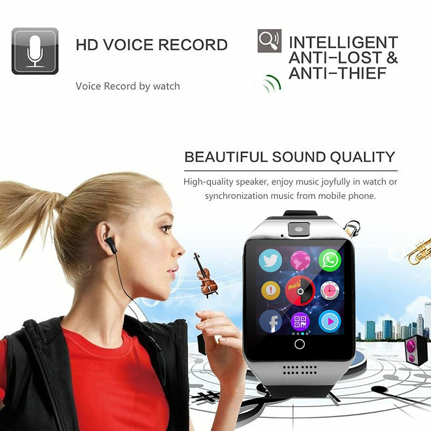 Women Men Unlocked Bluetooth Smart Watch Phone GSM SIM Call Text Speaker Camera