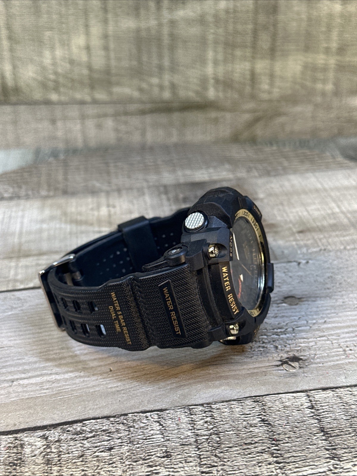 SMAEL Men’s Tactical Analog Digital Watch Dual Time WR 50M Black Gold