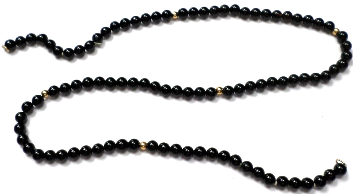 Vintage 16″ – 4.3mm Black Onyx w/6 -14K Gold Beads &Loops to Be Necklace Strand