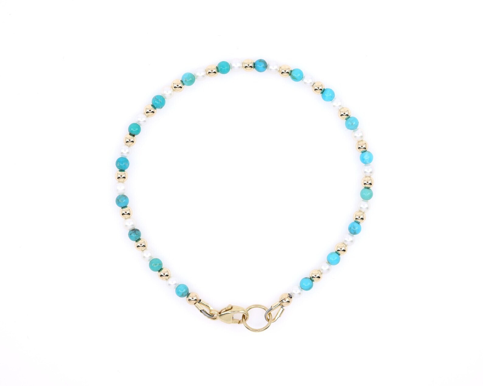 Turquoise & AAAAA+ Pearl Bracelet, 4mm Arizona Turquoise, Gold Filled Findings