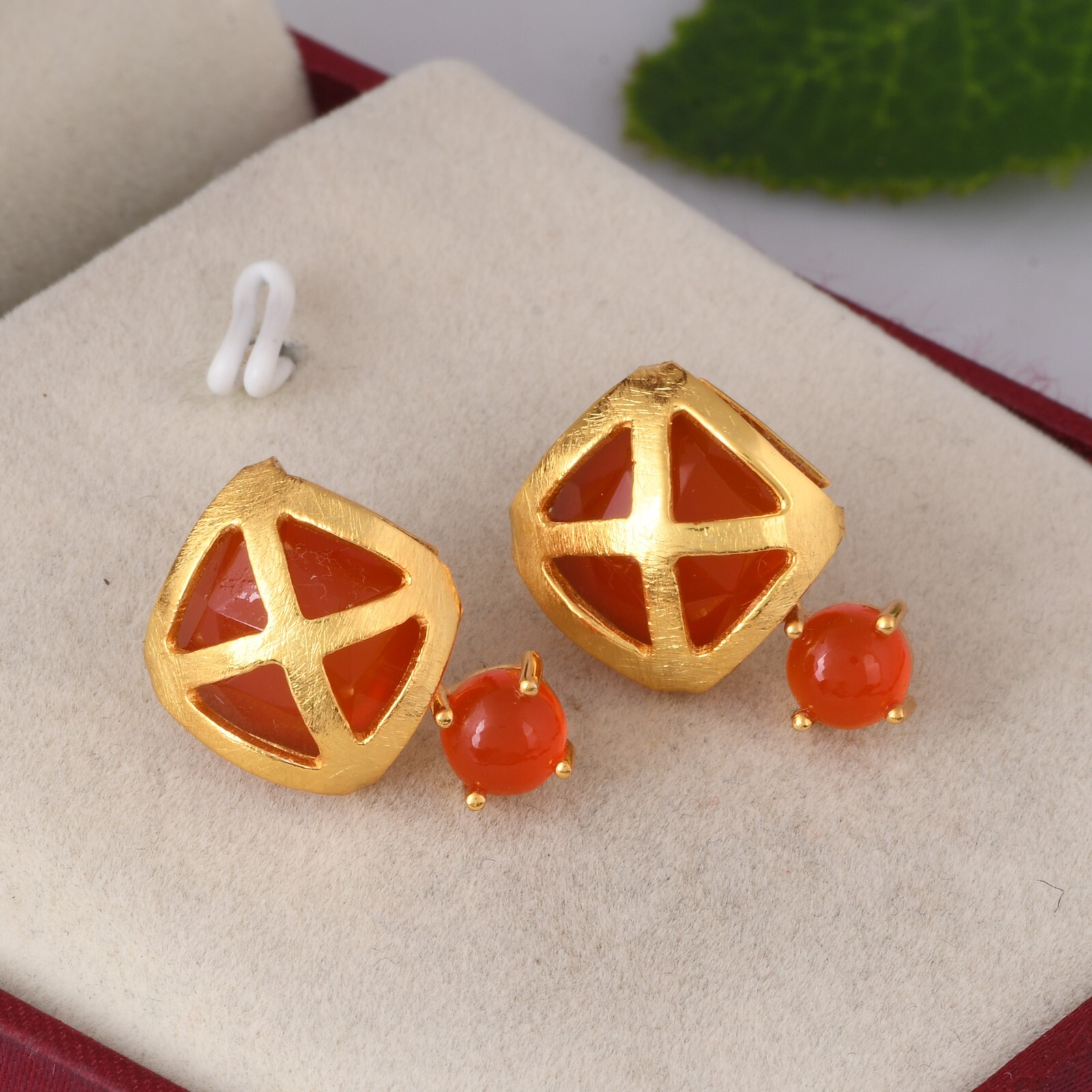 Carnelian Set Turkish Style Designer Stud Gold Earrings Jewelry For Women Gifts