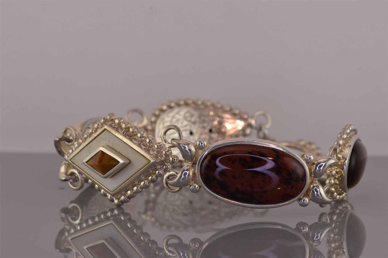Whitney Kelley Sterling Silver Red Jasper Tiger Eye 925 Toggle 41g Bracelet 7.75