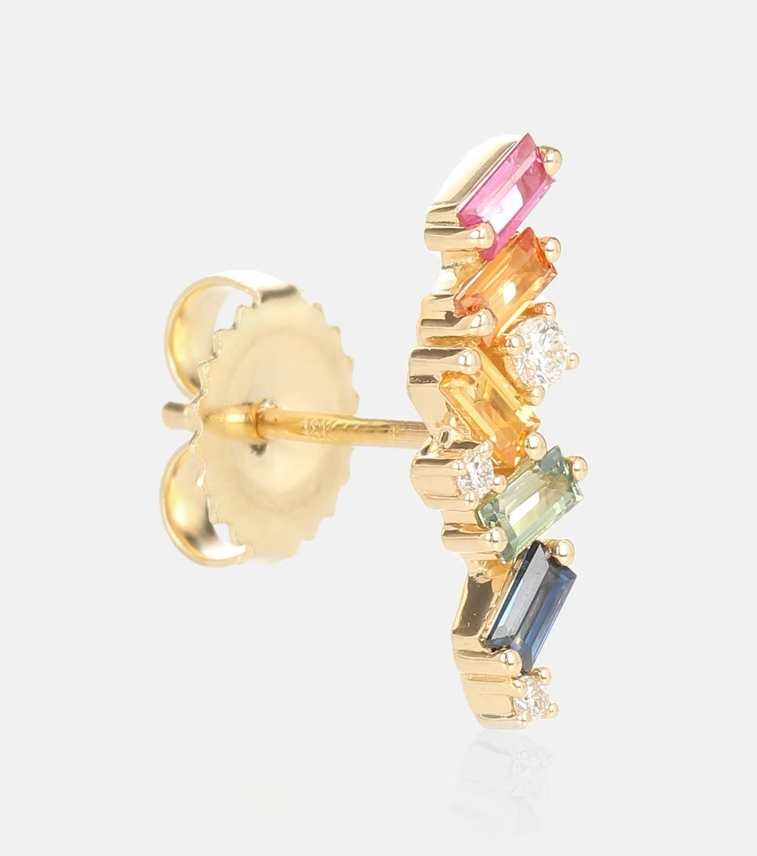 Baguette Cut Lab-Created Multi Sapphire and moissanite Earrings in 925 Silver