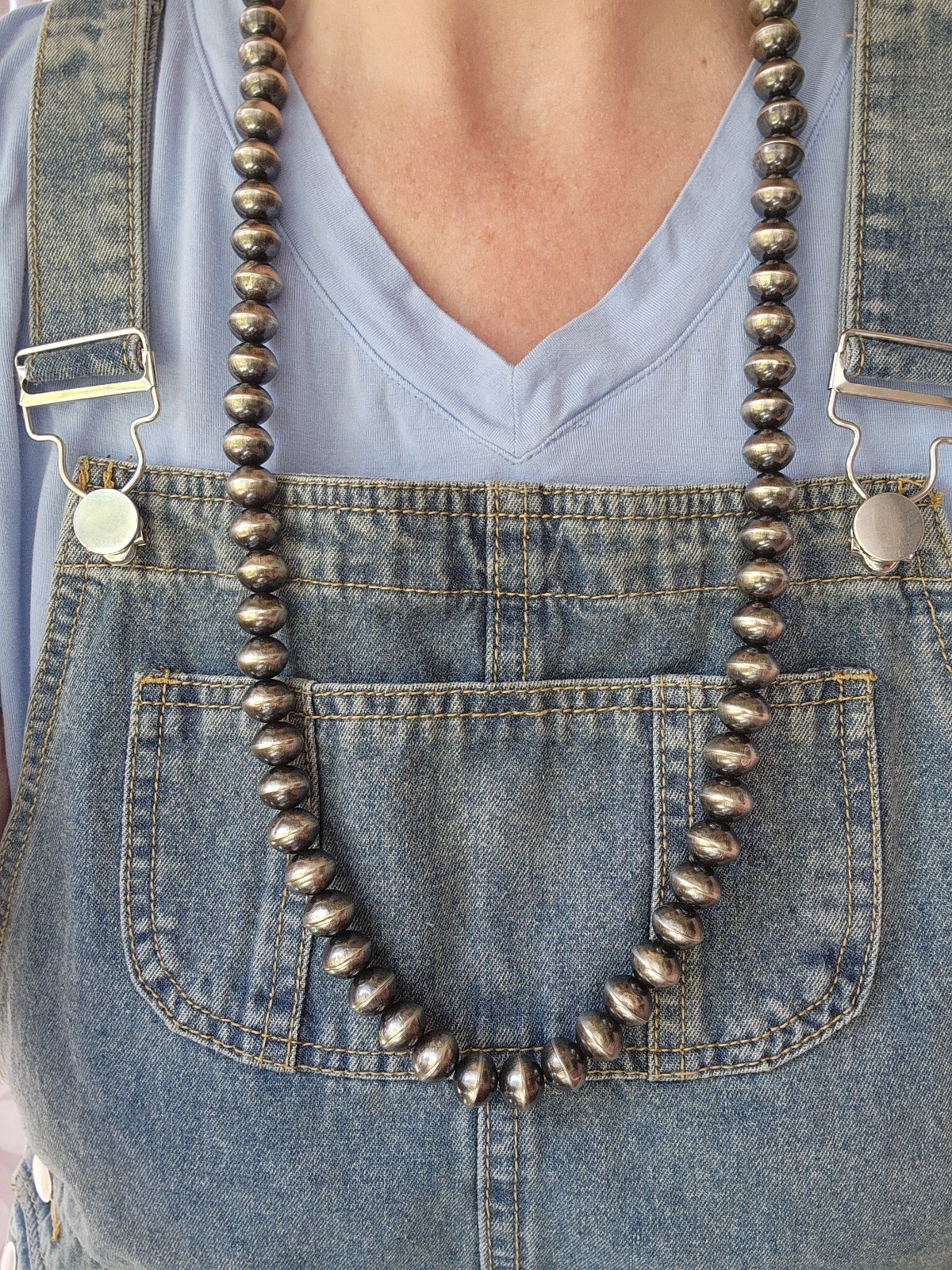34″ Vintage HANDMADE Signed HS NAVAJO Sterling Silver Beaded NECKLACE 140g 13mm