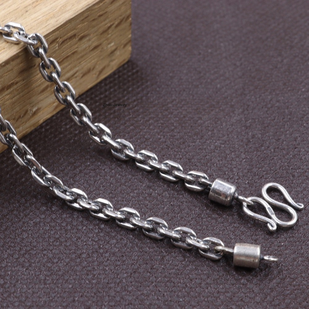 Real Silver Jewelry Necklace 925 Sterling Silver 4mm Cable Link Chain 25.6inch