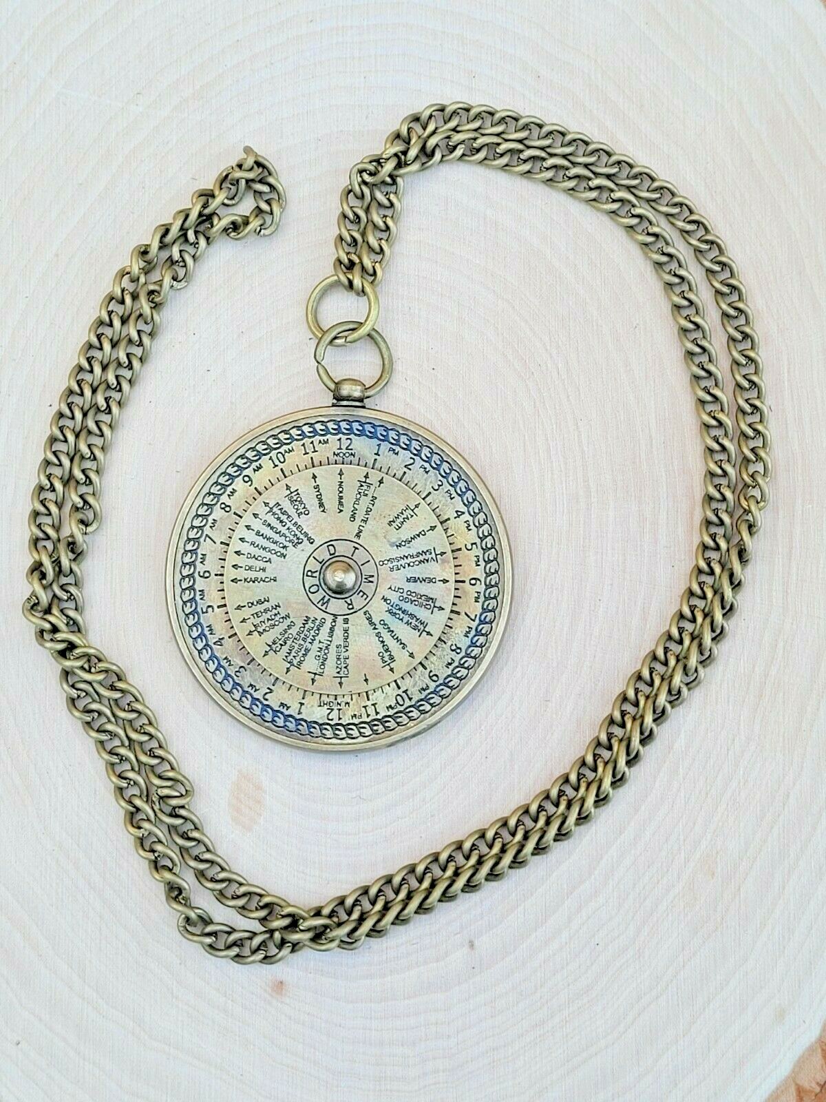 Brass Nautical Pendant Vintage Style Solid Brass Necklace World Timer