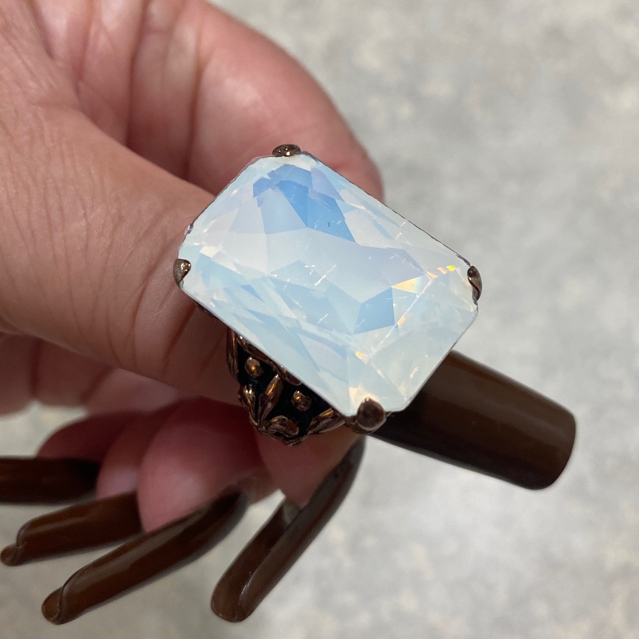 Hardcore Elegance rare antique vintage opal brass ring with size 7. Women’s des.