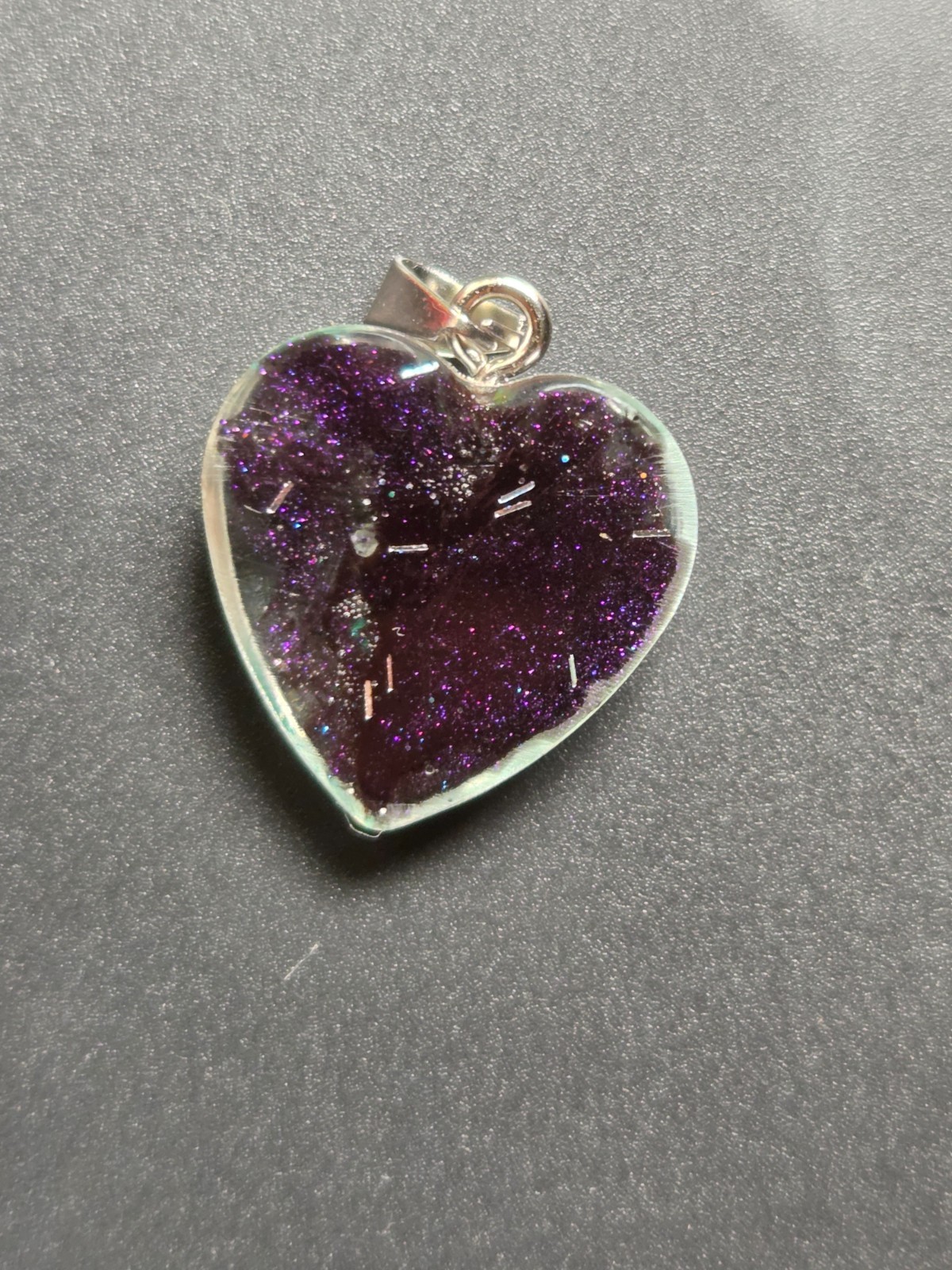 Handmade Yellow Butterfly Heart Resin Necklace Pendant Purple Glitter Floral Art