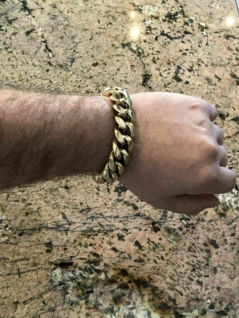18mm Men’s Miami Cuban Link Bracelet 14k Gold Plated Stainless Steel 150 Grams
