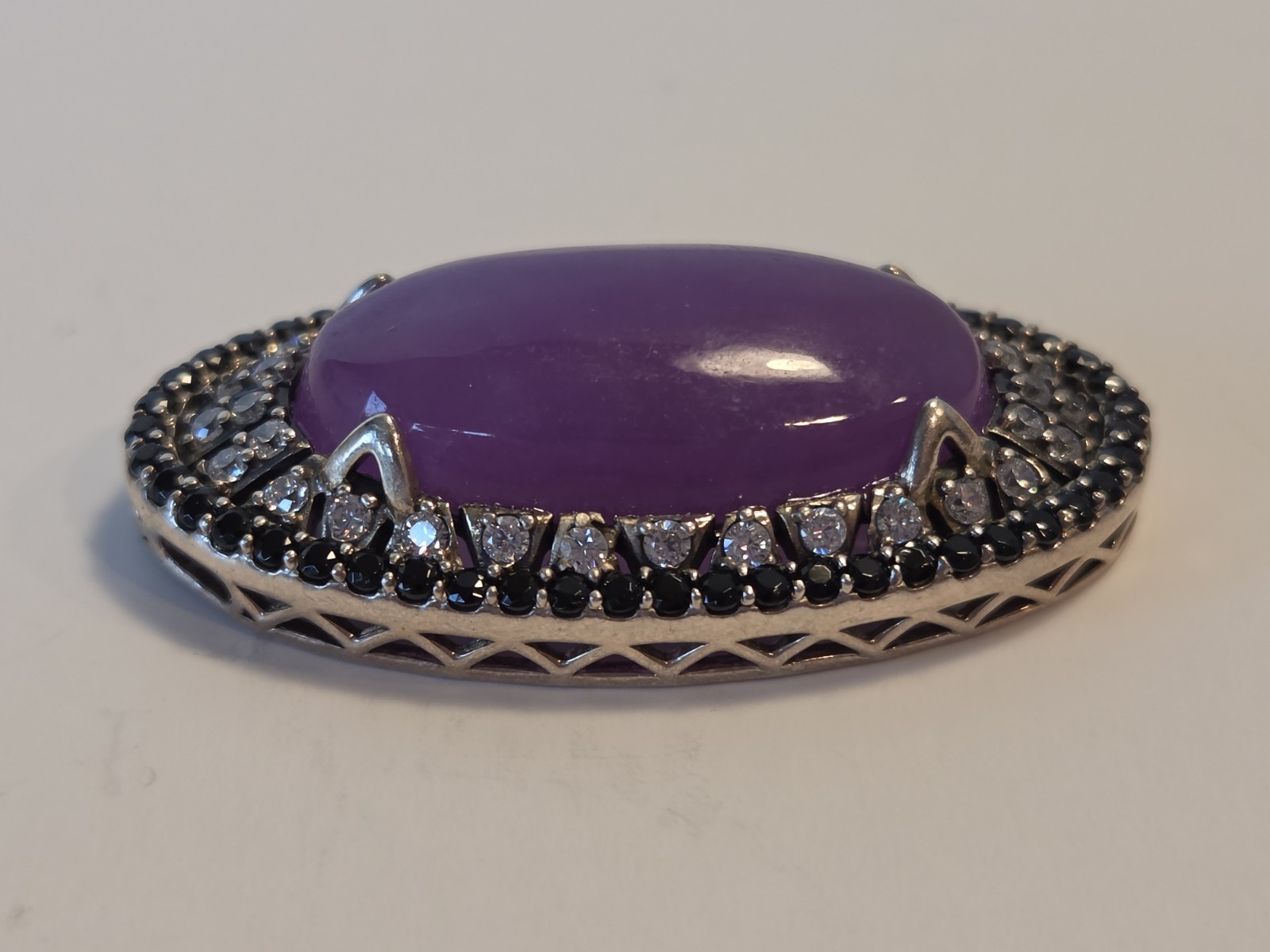 Vintage PAJ JOY 925 Sterling Silver Lavender Purple Jade Rhinestone Pendant