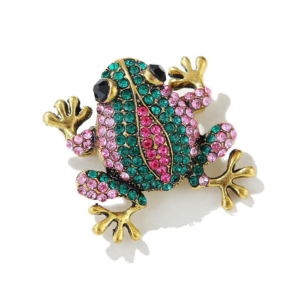 2Pcs Vintage Rhinestone Frog Brooches Women Fashion Animal Brooch Pin Jewelry