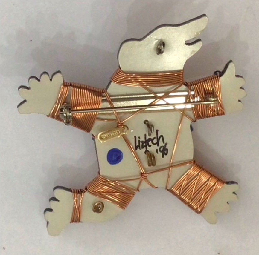 Liztech Ursula Bear Brooch Pin NWT Glass Beads AB Copper Coated Wire Nov-17