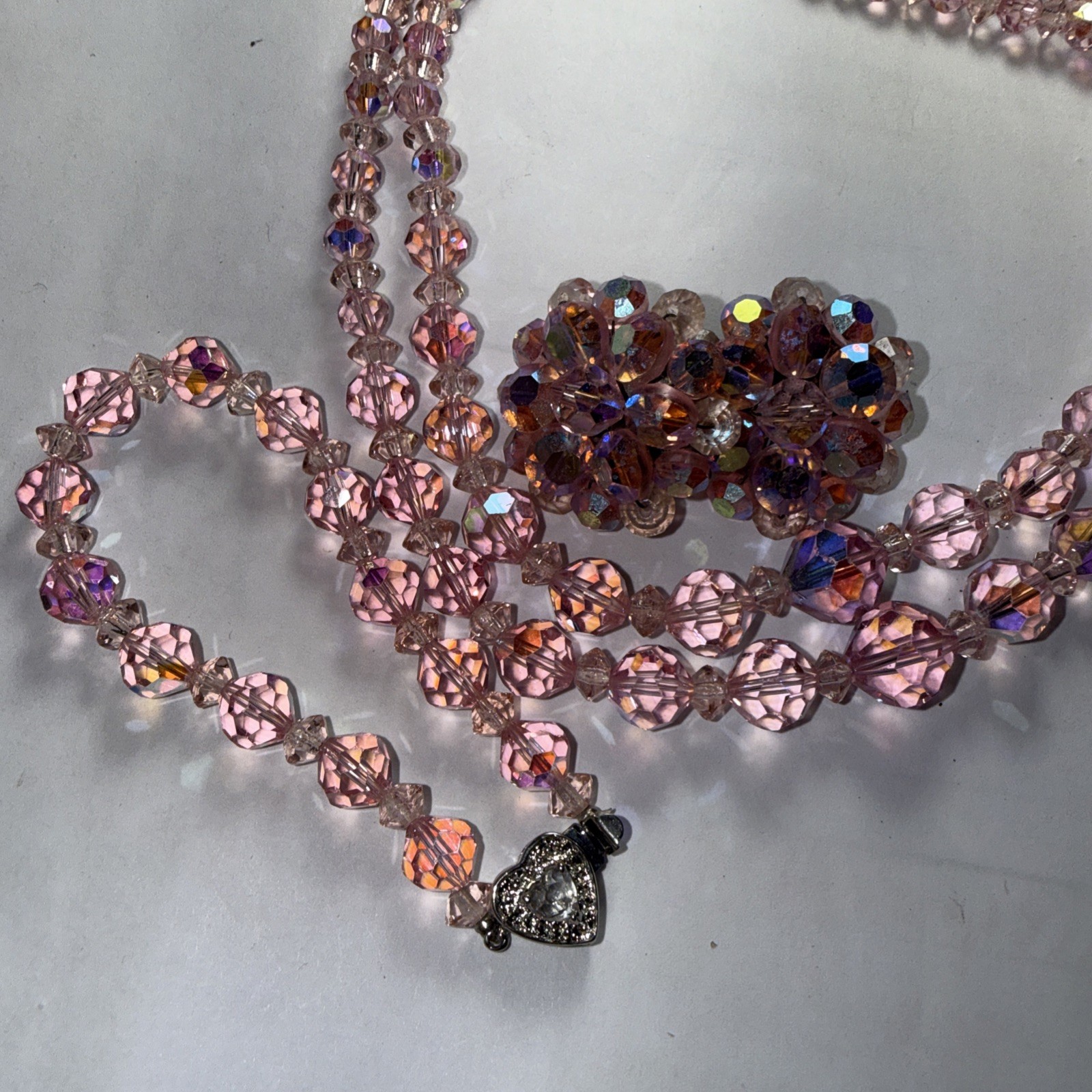 Necklace Bracelet Earrings Set Pink AB Crystal Vintage Marriage?
