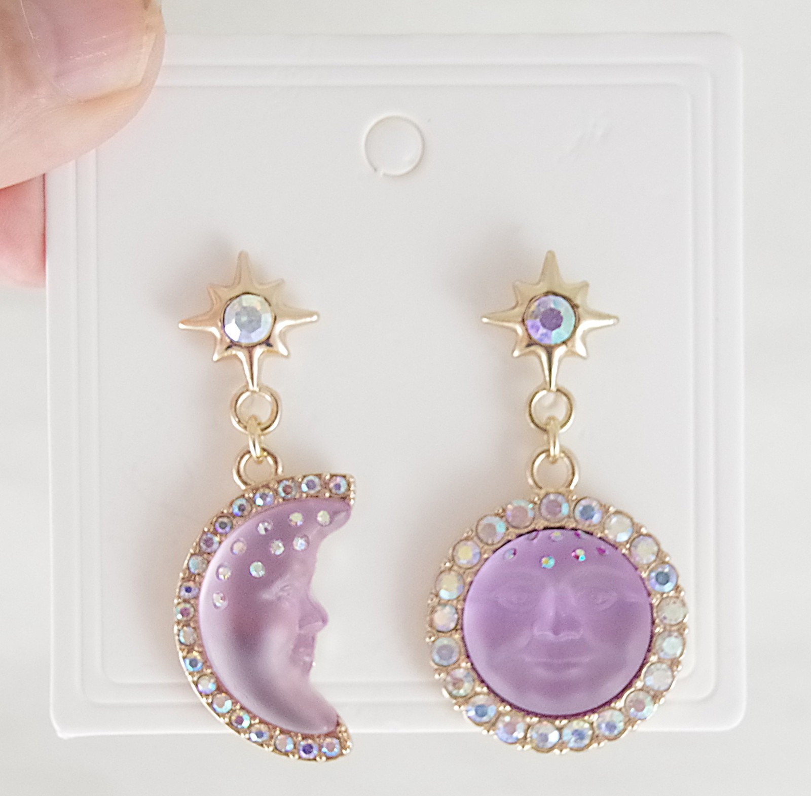 2″ KIRKS FOLLY PURPLE SEAVIEW MOON FACE CRYSTAL RHINESTONE DROP DANGLE EARRINGS