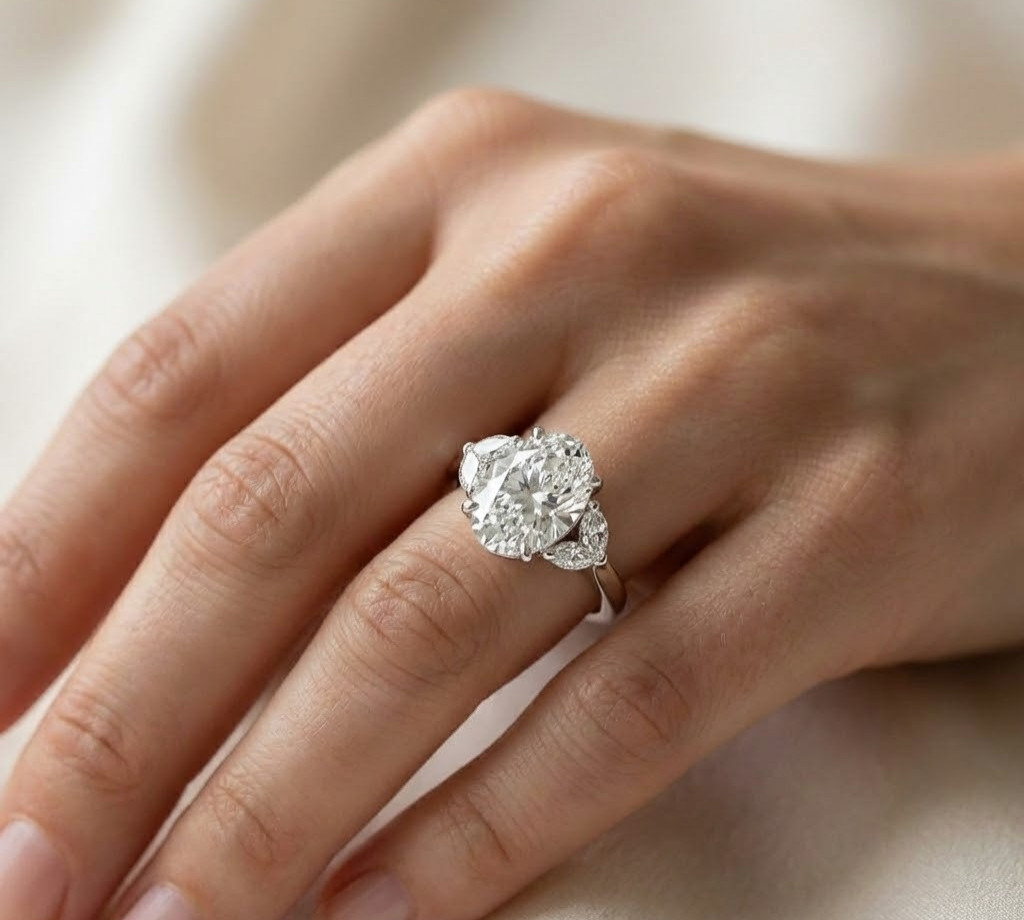 2Ct Oval E-F VS1 Lab Grown Diamond Five Stone Engagement Ring IGI 14K White Gold